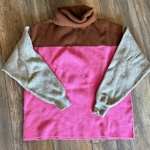 Free People Easy Street Colorblock Turtleneck Sweater - Pink, Brown, and Tan